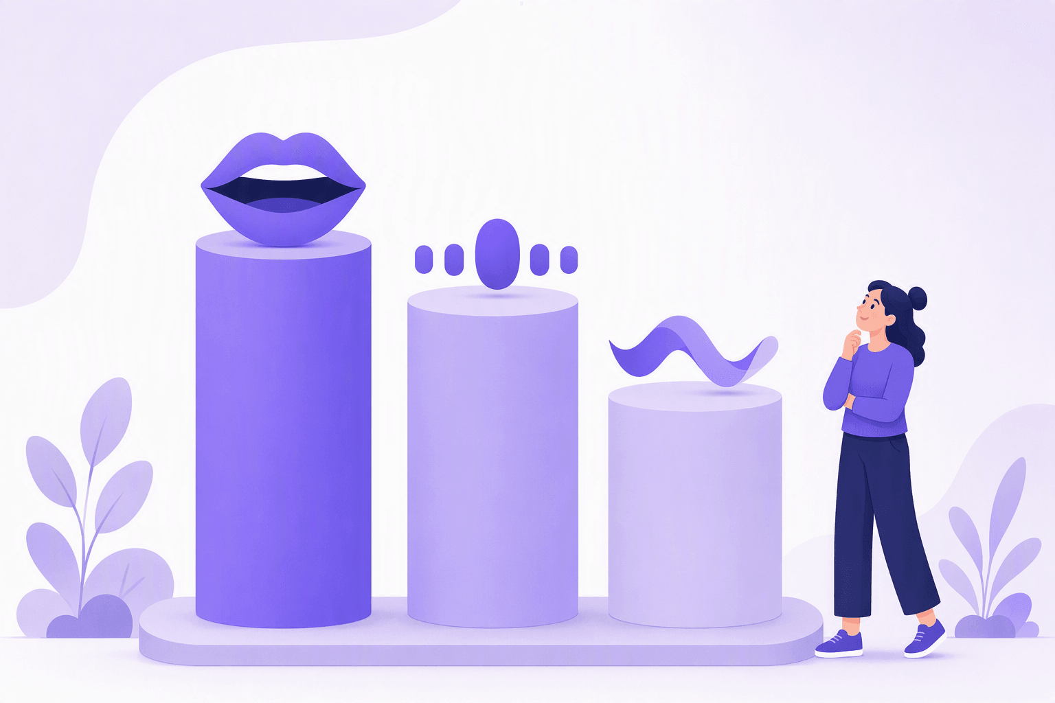 Tiga kolom dengan tinggi yang menurun dipuncaki oleh bentuk mulut, sebaris penanda ketukan dengan satu ketukan beraksen lebih besar, dan pita gelombang yang mengalir, mewakili bunyi, tekanan, dan ritme