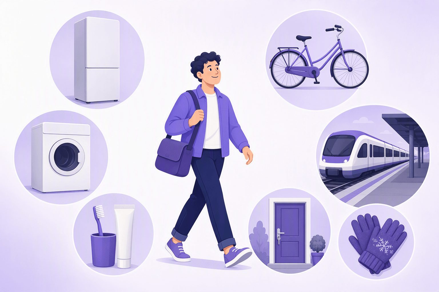 Everyday German objects with long compound names: refrigerator, washing machine, toothbrush, bicycle, train station, front door and gloves