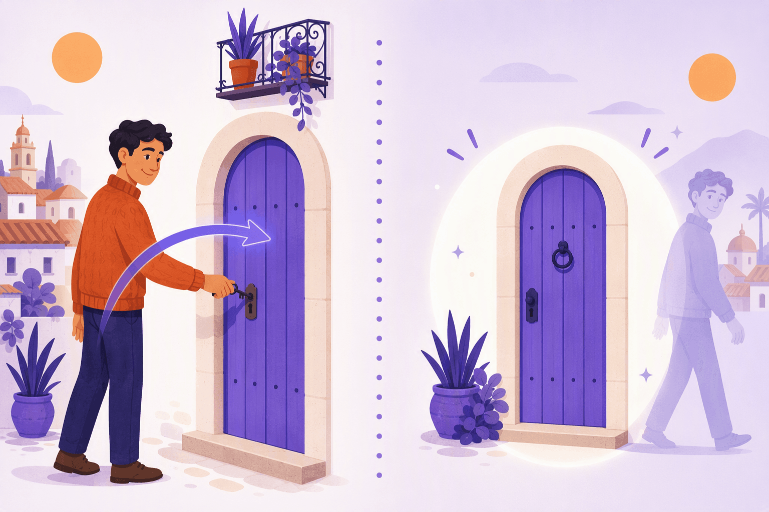Split illustration contrasting a Spanish sentence that highlights the doer with one that puts the affected object in the spotlight