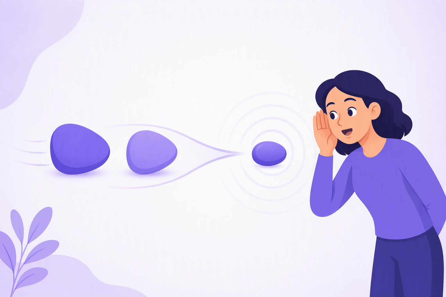 Two rounded shapes gliding together and merging into one smaller shape while a listener leans in, a visual metaphor for a German preposition and article fusing into a single spoken word